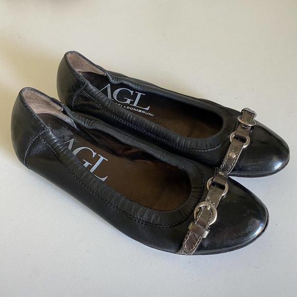 AGL Attilio Giusti Leombruni Icon Ballet Flat Patent Cap Toe Black Buckl… - Picture 2 of 7